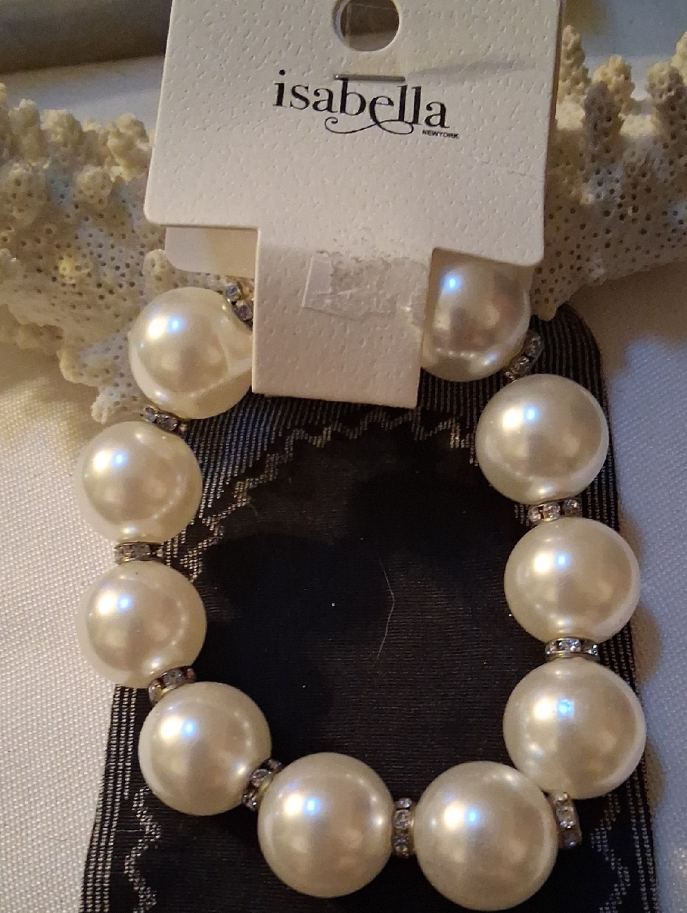 Abella Cream Pearl Stretch Bracelet with Sparkle Spacers